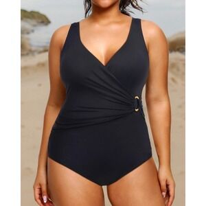 Yonique‎ Plus Size One Piece Swimsuits for Women Tummy Control Black size 18W
